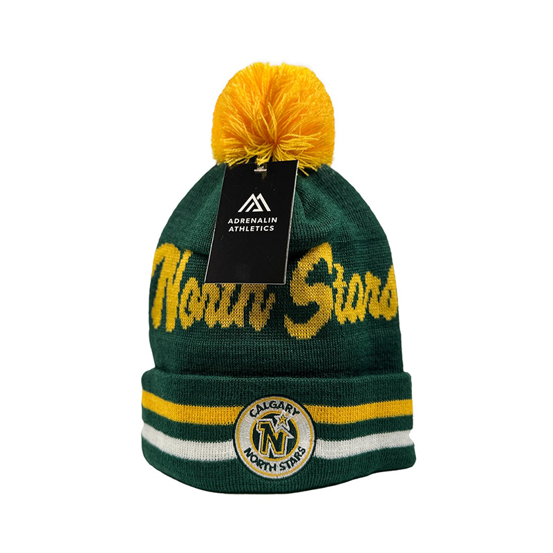 AA STRIPE TOQUE GREEN/YELLOW POM NORTHSTARS