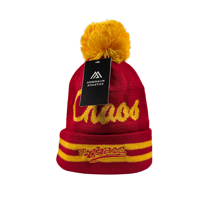 AA STRIPE TOQUE RED/YELLOW POM CHAOS
