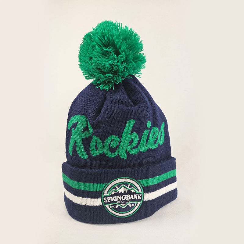 AA STRIPE TOQUE NAVY/GREEN POM SPRINGBANK