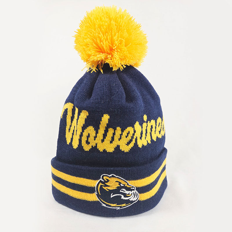 AA STRIPE TOQUE NAVY/YELLOW POM WOLVERINES